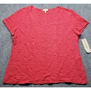 Choices Top Womens XL Pycal Pink Solid Round Neck Cap Sleeve Pullover New